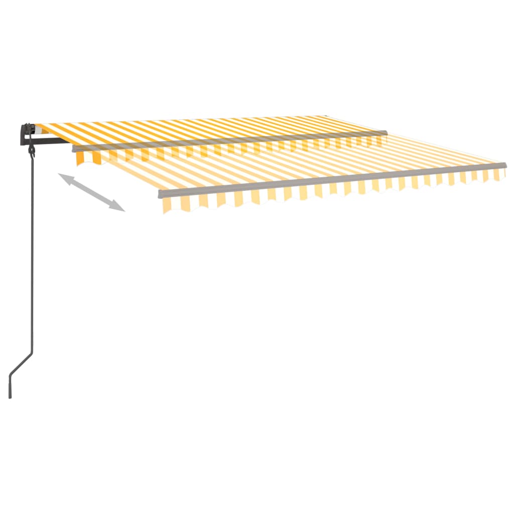 Copertină retractabilă automat, cu stâlpi, galben & alb 5x3,5 m