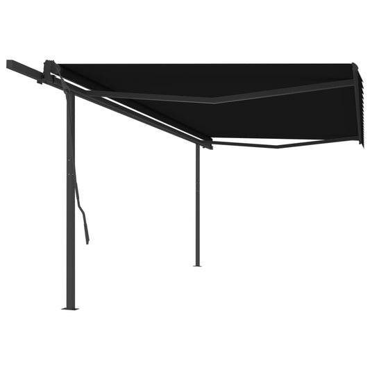 Copertină retractabilă automat, cu stâlpi, antracit, 5x3,5 m