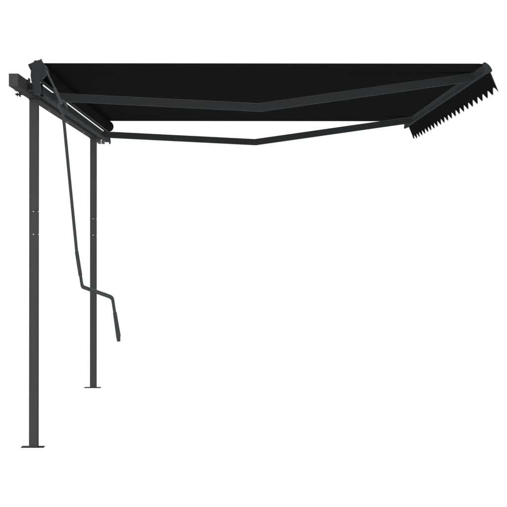 Copertină retractabilă automat, cu stâlpi, antracit, 5x3,5 m