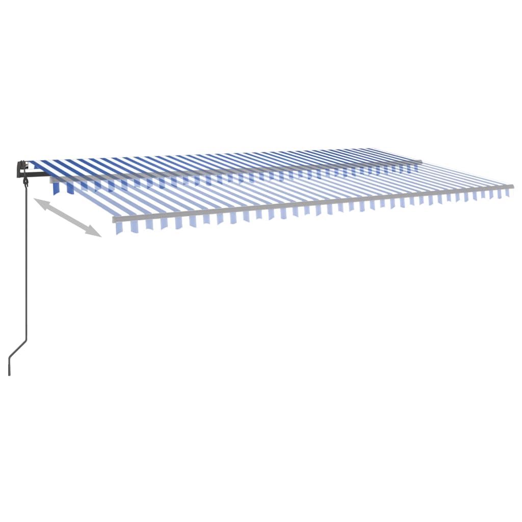 Copertină retractabilă manual cu stâlpi, albastru&alb, 6x3,5 m