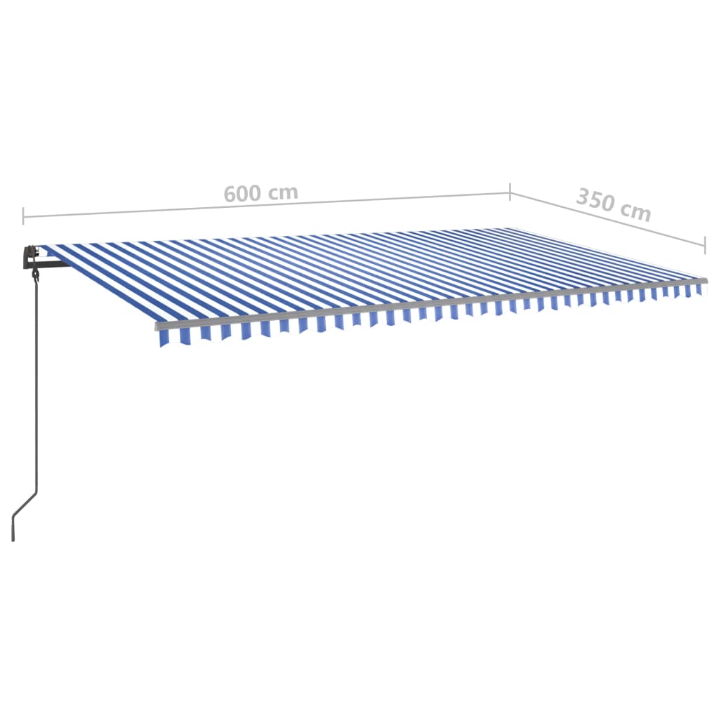 Copertină retractabilă manual cu stâlpi, albastru&alb, 6x3,5 m