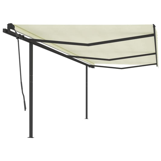 Copertină retractabilă manual cu stâlpi, crem, 6x3,5 m