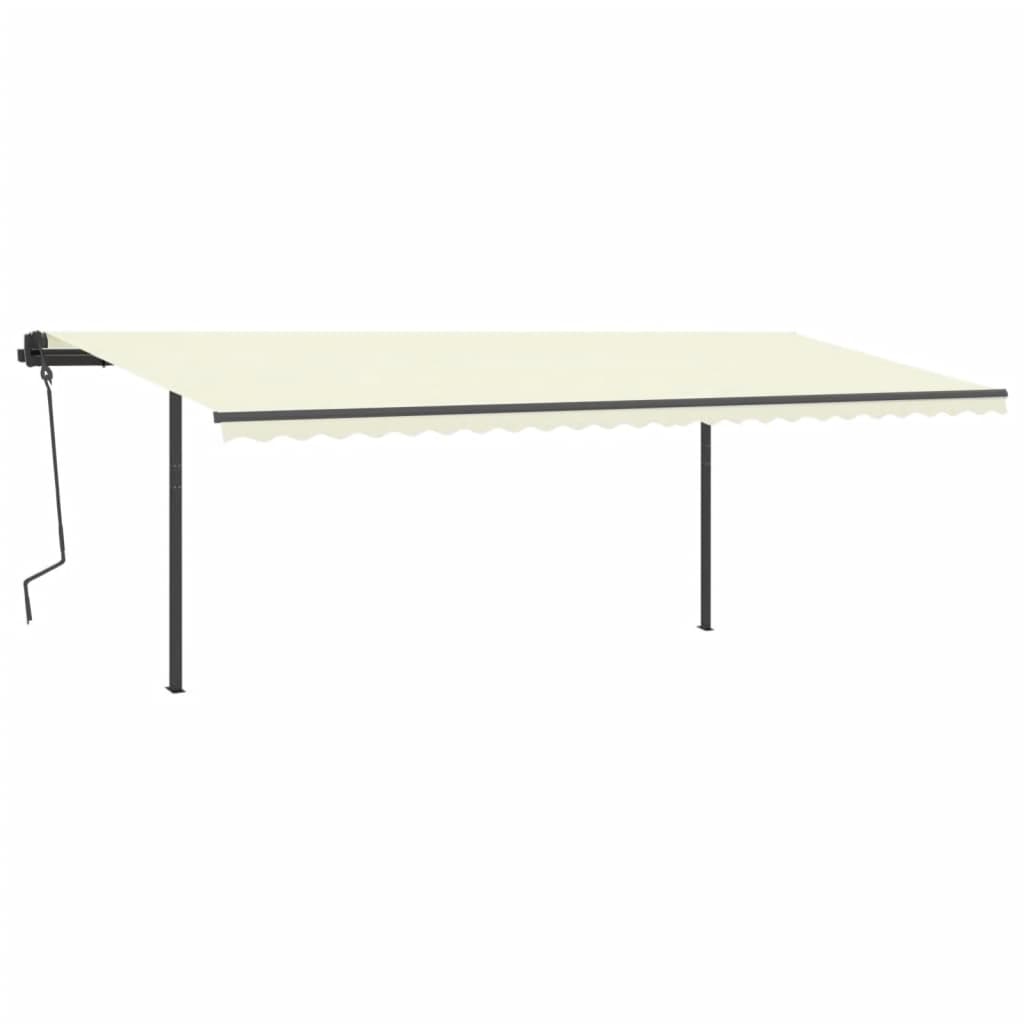 Copertină retractabilă manual cu stâlpi, crem, 6x3,5 m