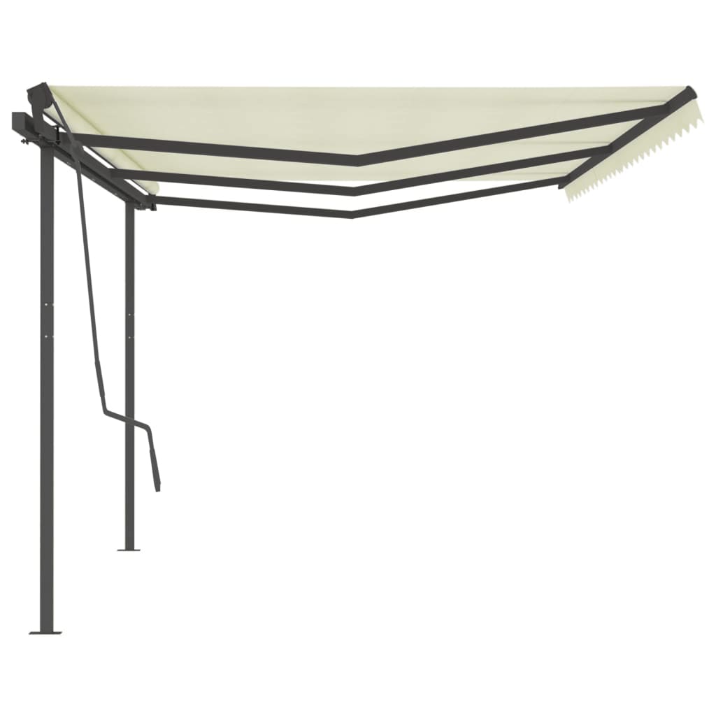 Copertină retractabilă manual cu stâlpi, crem, 6x3,5 m