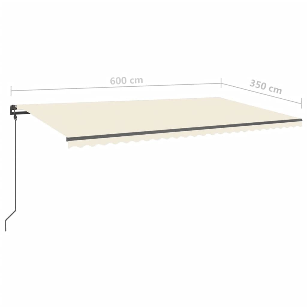 Copertină retractabilă manual cu stâlpi, crem, 6x3,5 m