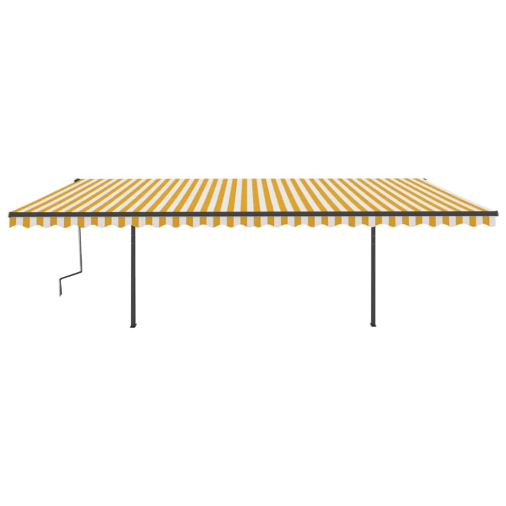 Copertină retractabilă manual cu stâlpi, galben & alb, 6x3,5 m