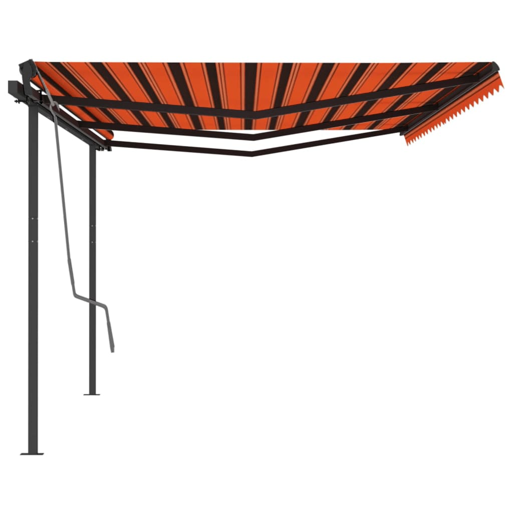 Copertină retractabilă manual, stâlpi, portocaliu/maro 6x3,5 cm