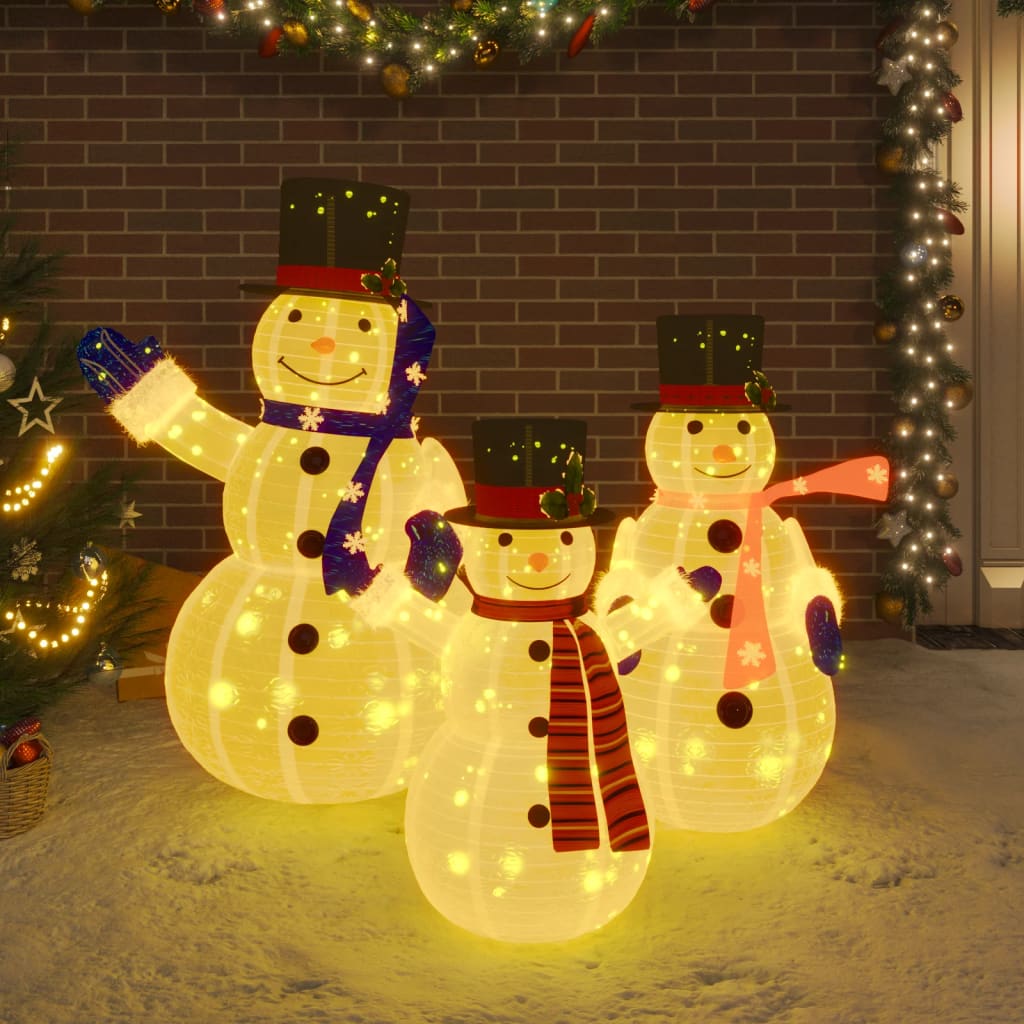 Decorațiune familie oameni zăpadă LED de Crăciun, țesătură lux