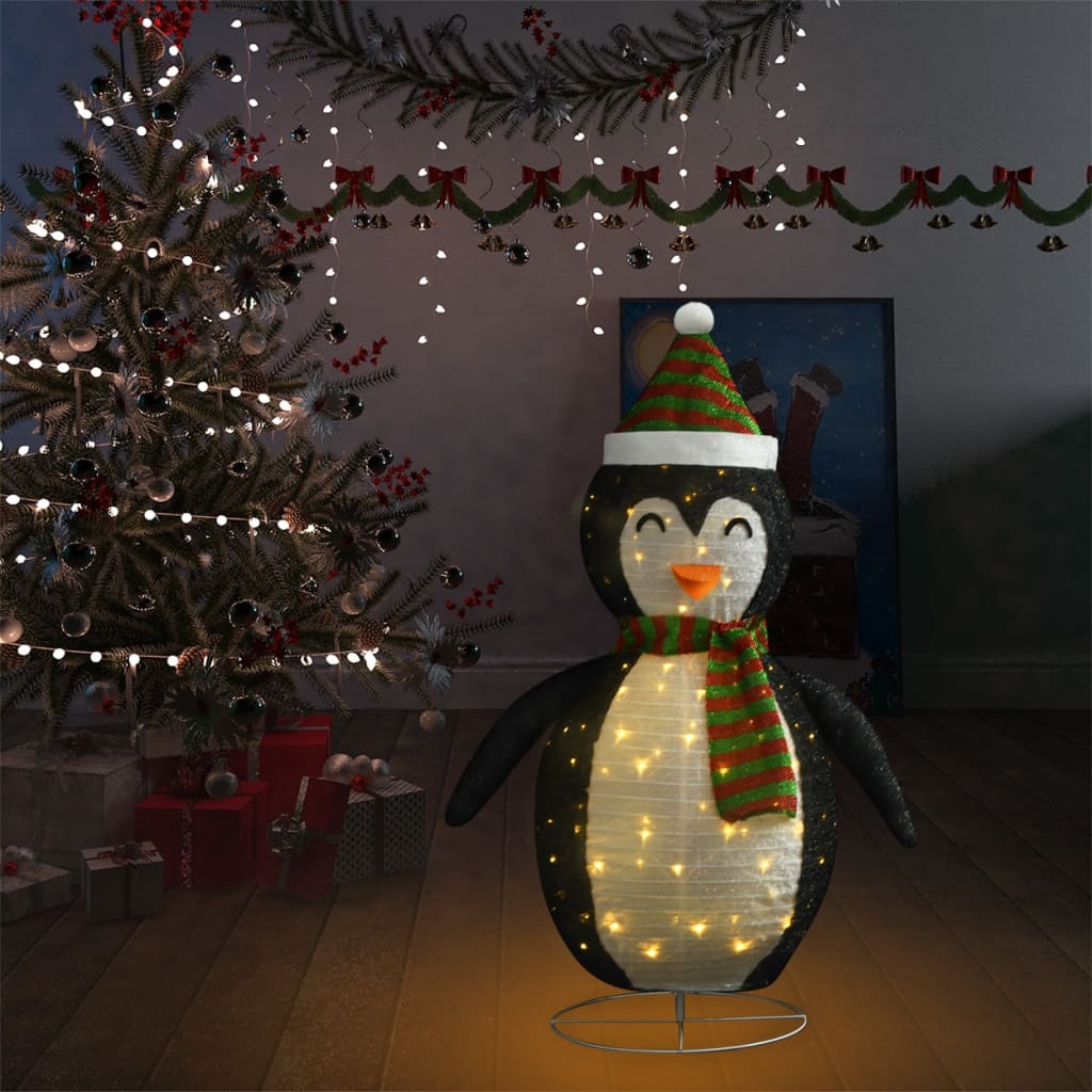 Figurină pinguin decorativă Crăciun, LED, 120 cm, țesătură lux