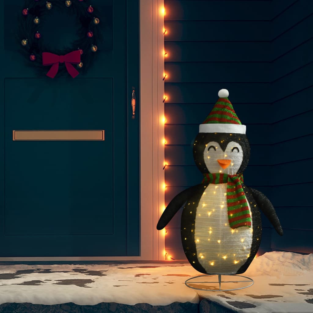 Figurină pinguin decorativă Crăciun, LED, 120 cm, țesătură lux