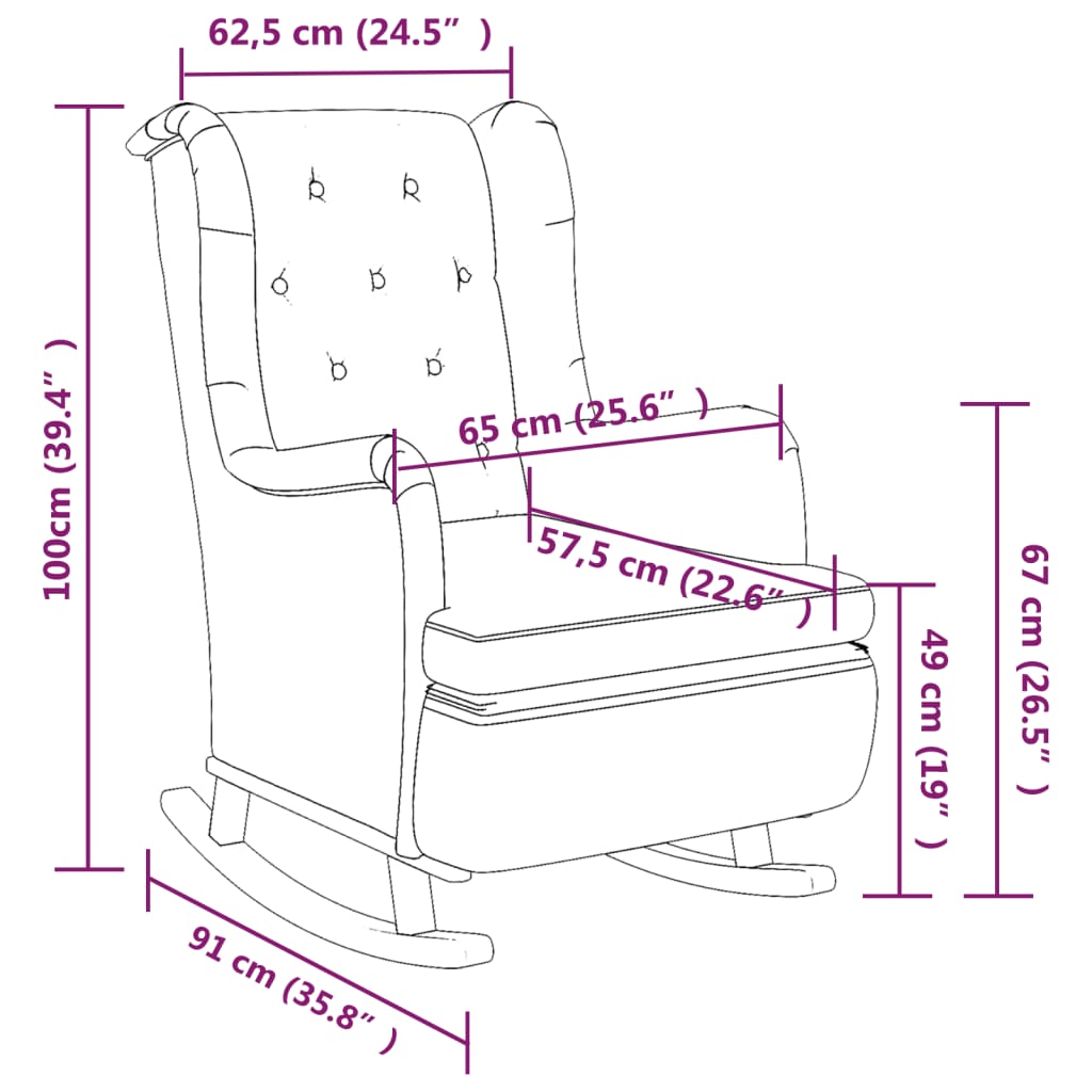 Fotoliu cu picioare balansoar din lemn de hevea, crem, textil