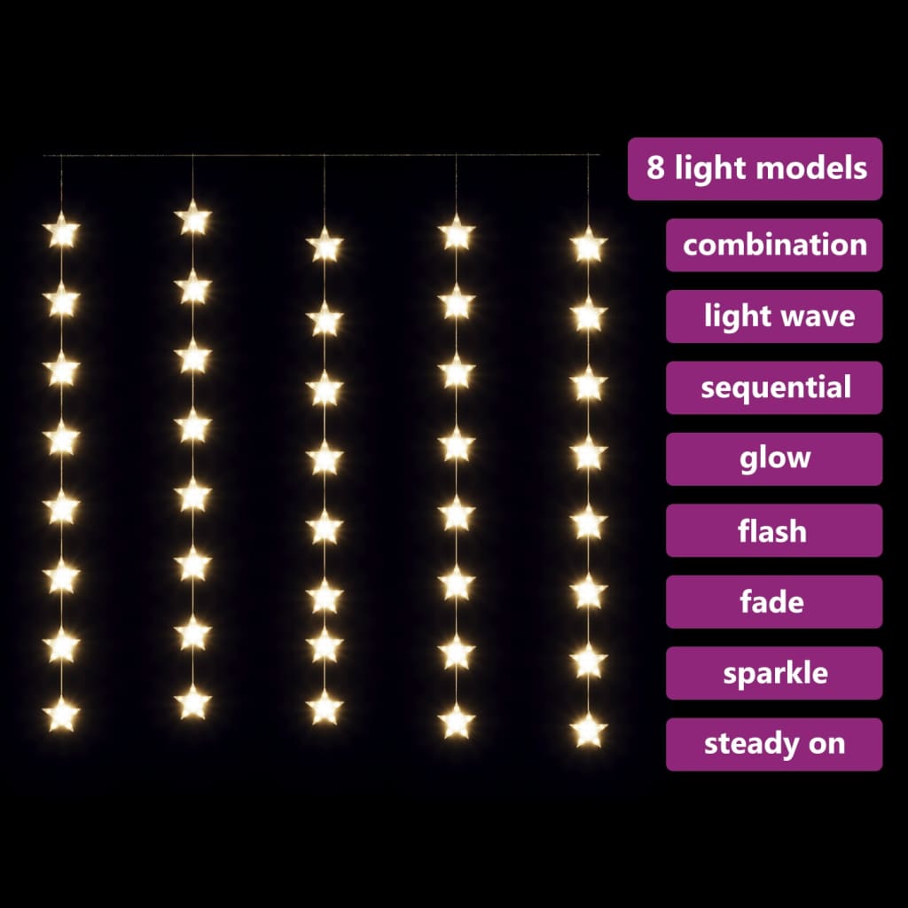 Instalație lumini tip perdea stele 200 LED alb cald 8 funcții