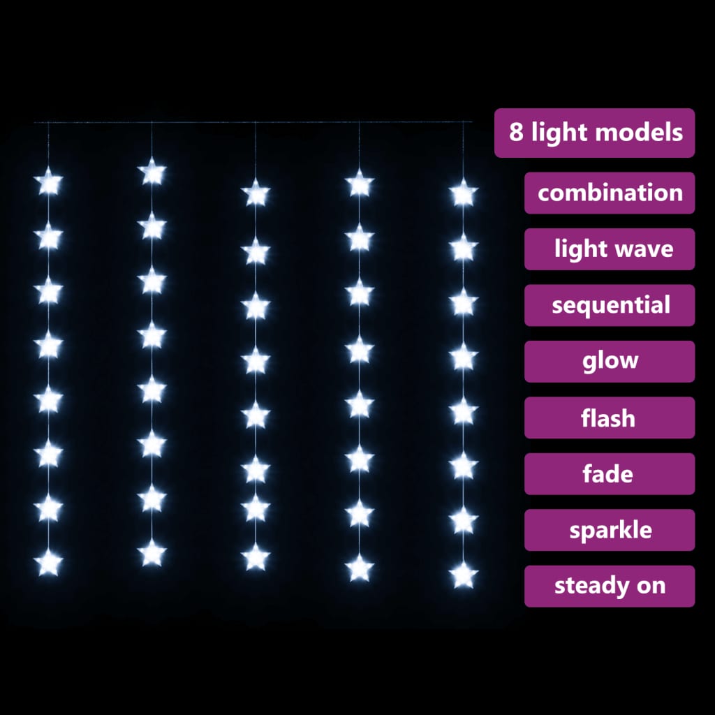 Instalație lumini tip perdea stele 200 LED alb rece 8 funcții