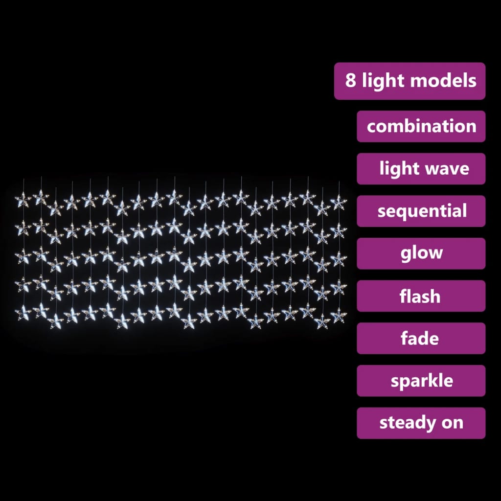 Instalație lumini tip perdea stele 500 LED alb rece 8 funcții