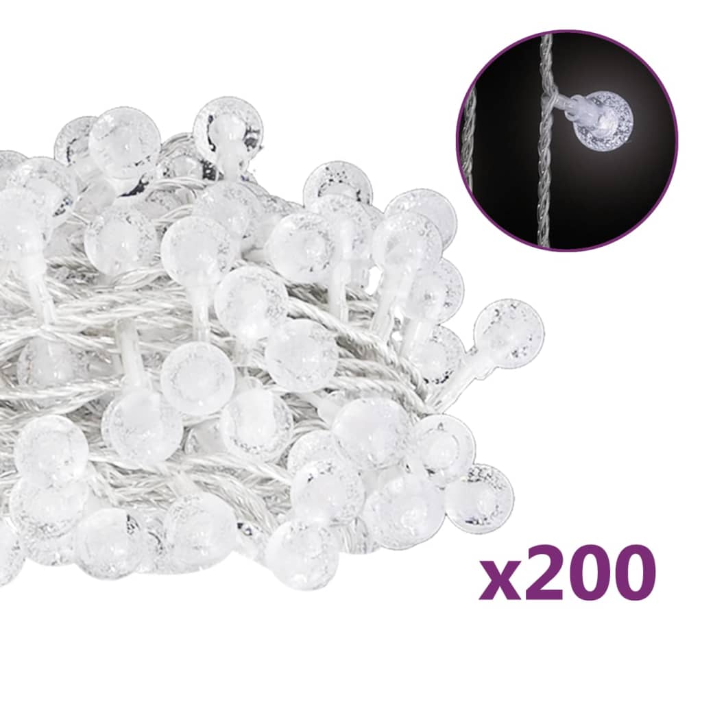 vidalXL Ghirlandă luminoasă, 200 LED-uri, alb rece, 8 funcții, 20 m