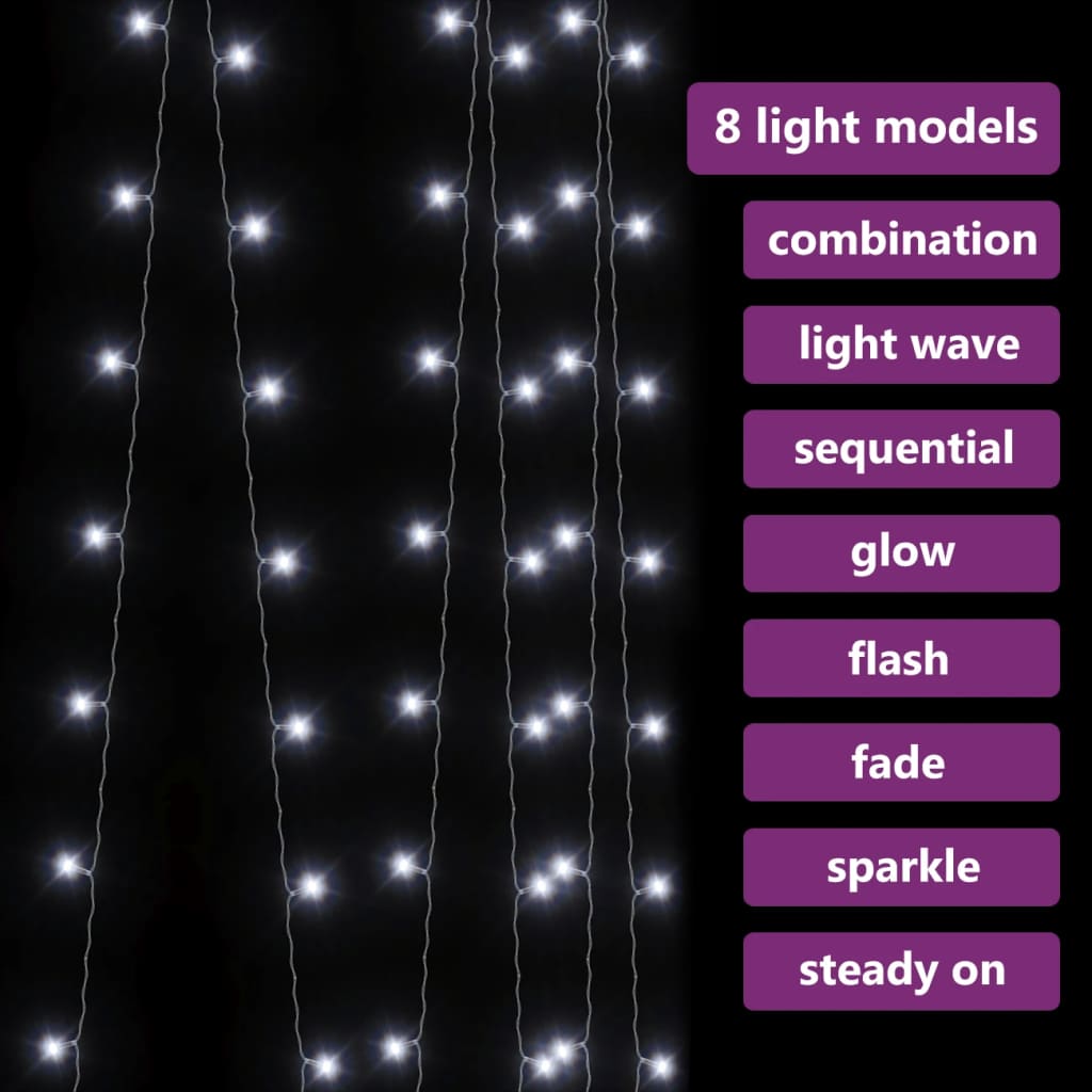 Instalație lumini tip perdea 300 LED alb rece 3x3 m 8 funcții