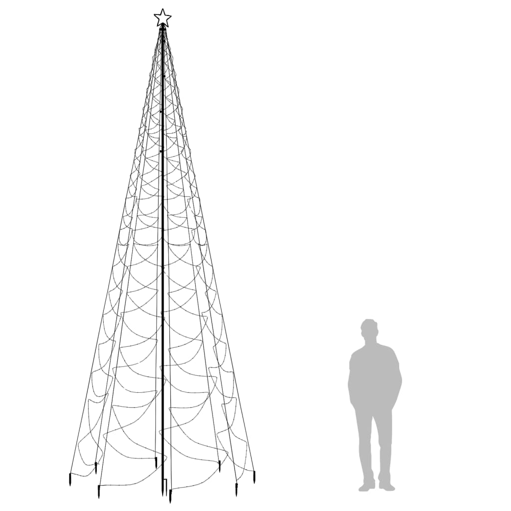 Pom de Crăciun cu stâlp de metal, 1400 LED-uri, alb cald, 5 m