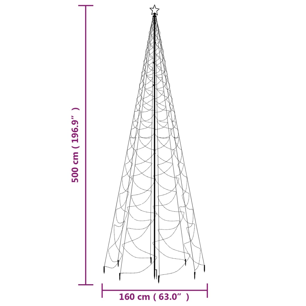 Pom de Crăciun cu stâlp de metal, 1400 LED-uri, alb rece, 5 m