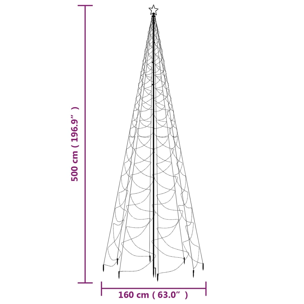 Pom de Crăciun cu stâlp de metal, 1400 LED-uri, colorat, 5 m