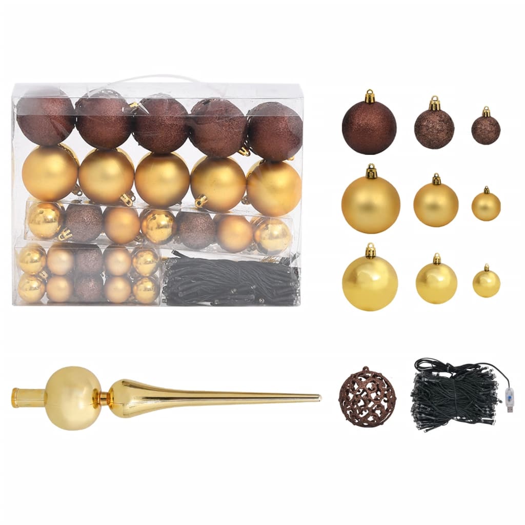 Brad Crăciun pre-iluminat cu set globuri, negru, 120 cm, PVC