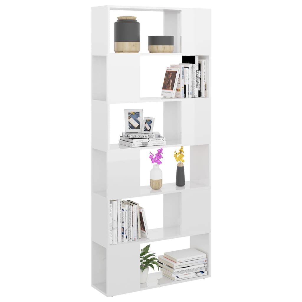 Bibliotecă/Separator cameră, alb extralucios, 80x24x186 cm, PAL