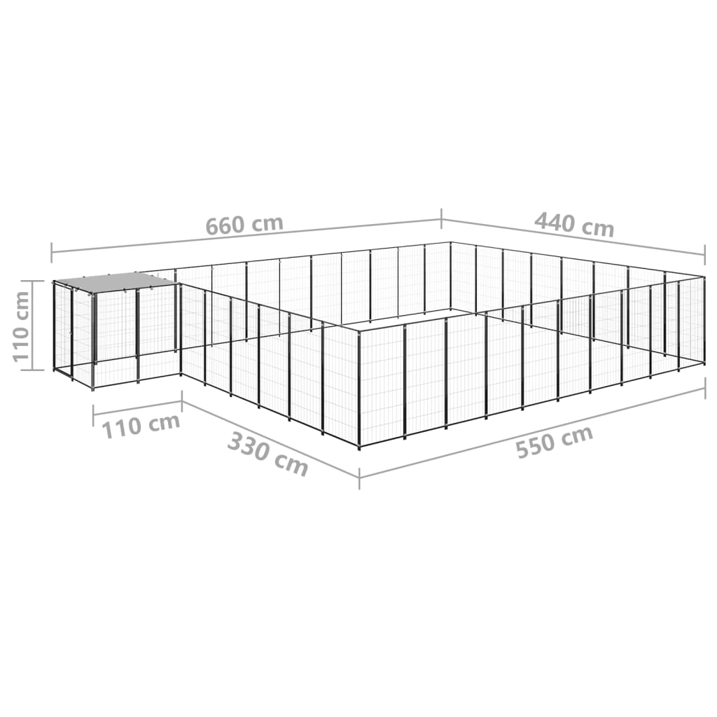 Padoc pentru câini, negru, 25,41 m², oțel