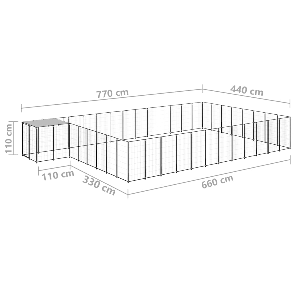 Padoc pentru câini, negru, 30,25 m², oțel