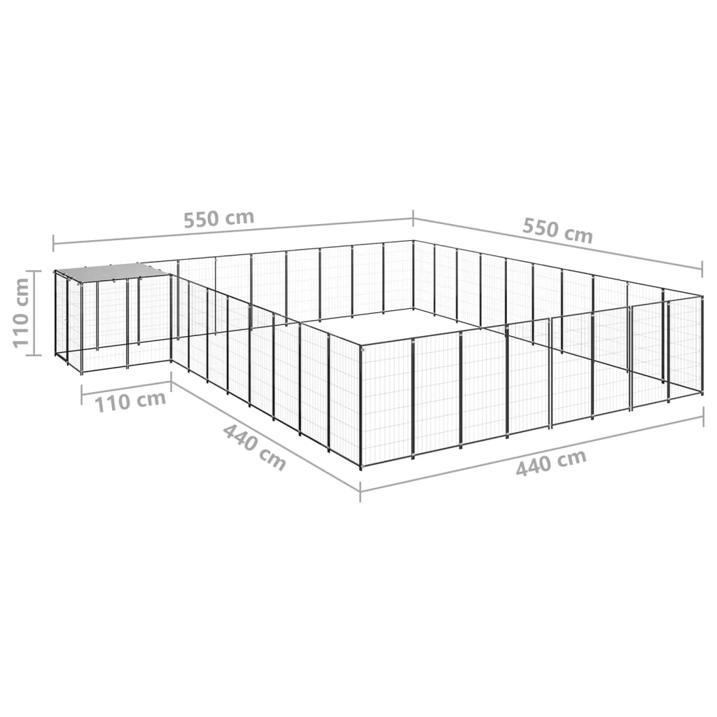 Padoc pentru câini, negru, 25,41 m², oțel