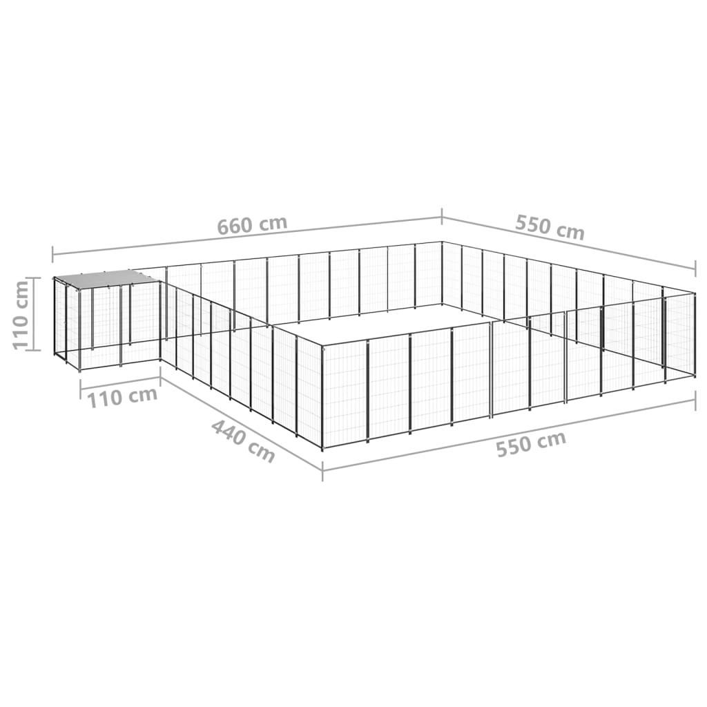 Padoc pentru câini, negru, 31,46 m², oțel