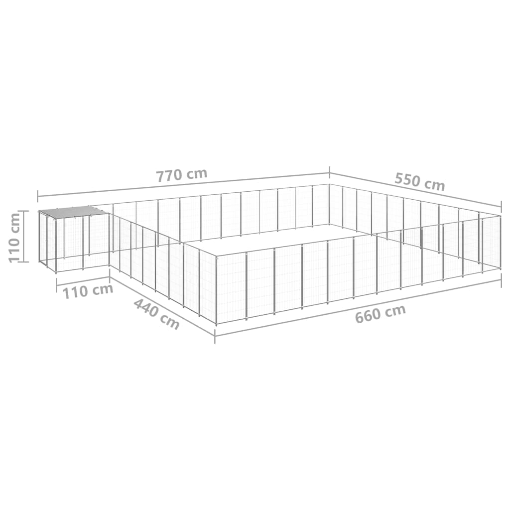 Padoc pentru câini, argintiu, 37,51 m², oțel