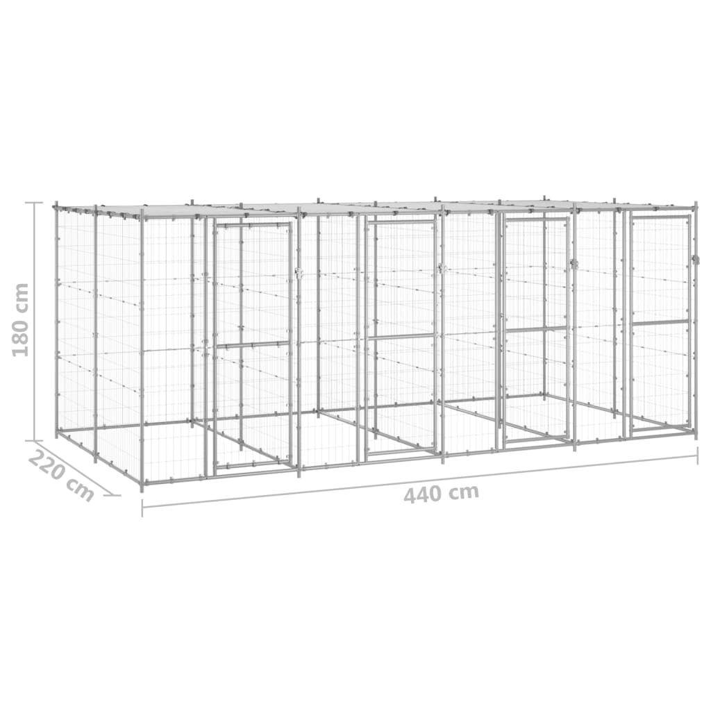 Padoc câini de exterior cu acoperiș, 9,68 m², oțel galvanizat