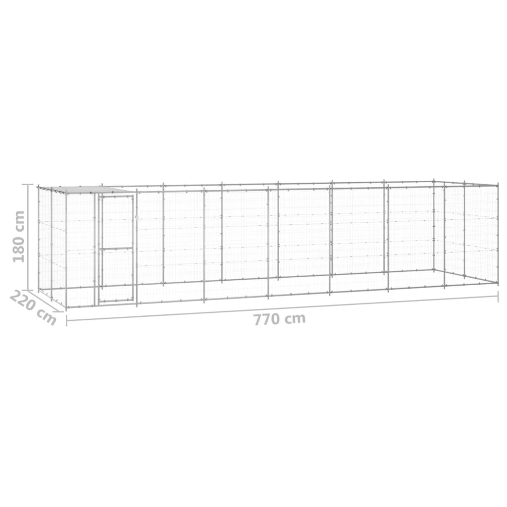 Padoc câini de exterior cu acoperiș, 16,94 m², oțel galvanizat