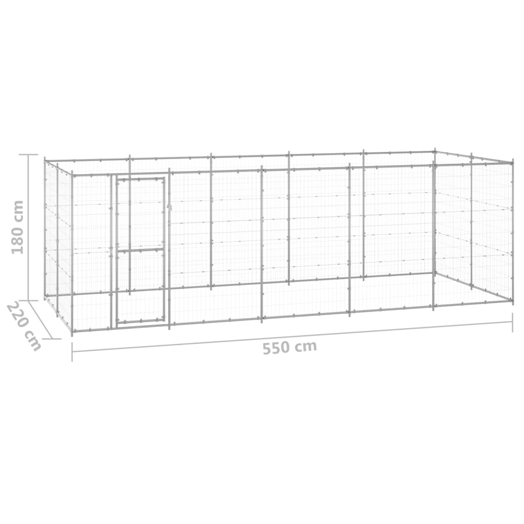 Padoc pentru câini de exterior, 12,1 m², oțel galvanizat