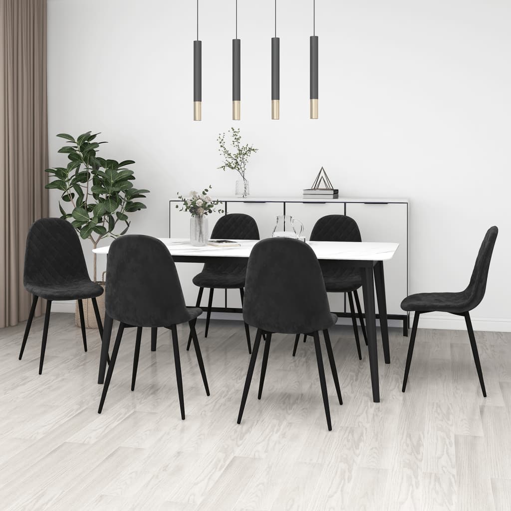 Scaune de sufragerie, 6 buc, negru, catifea
