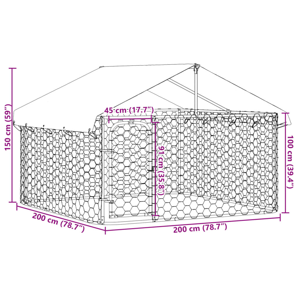 Padoc pentru câini de exterior, cu acoperiș, 200x200x150 cm