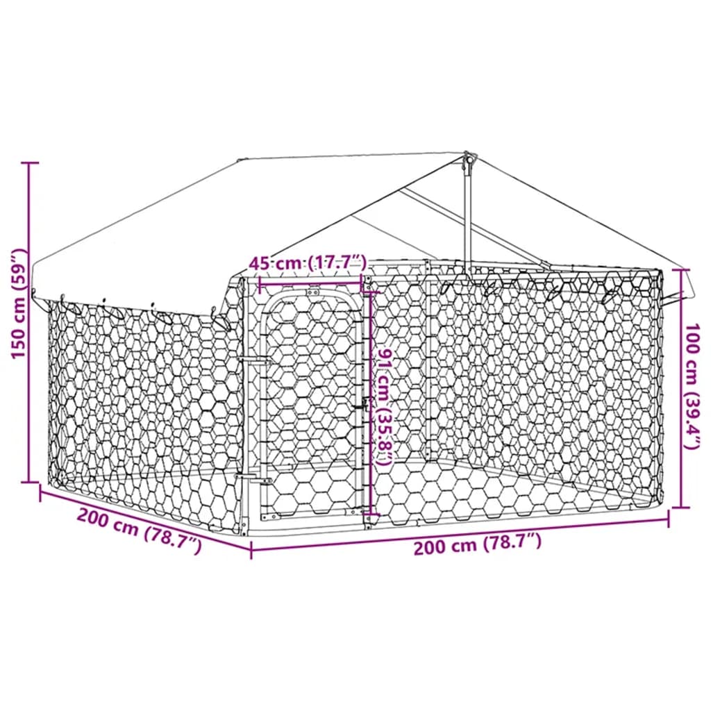 Padoc pentru câini de exterior, cu acoperiș, 200x200x150 cm