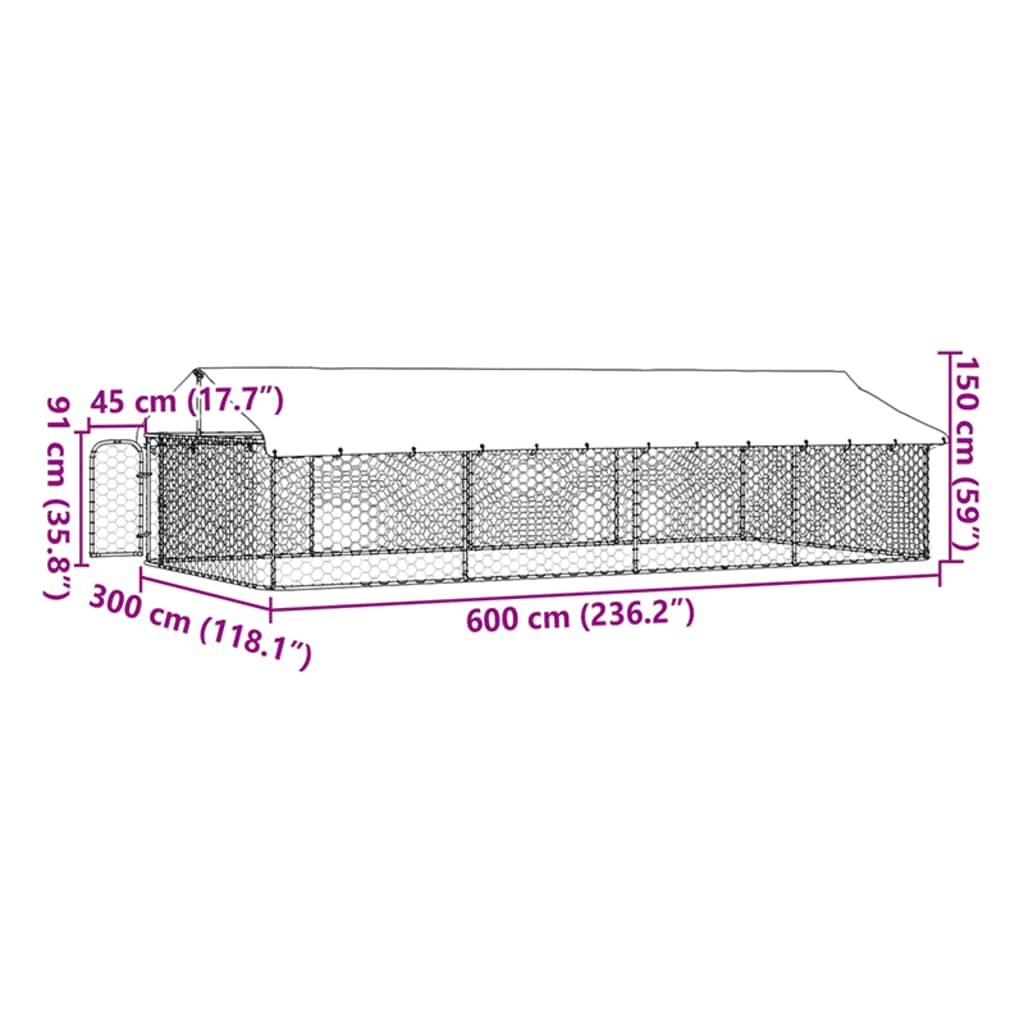 Padoc pentru câini de exterior, cu acoperiș, 600x300x150 cm