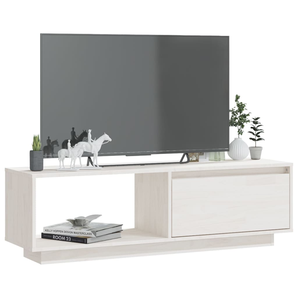 Comodă TV, alb, 110x30x33,5 cm, lemn masiv de pin