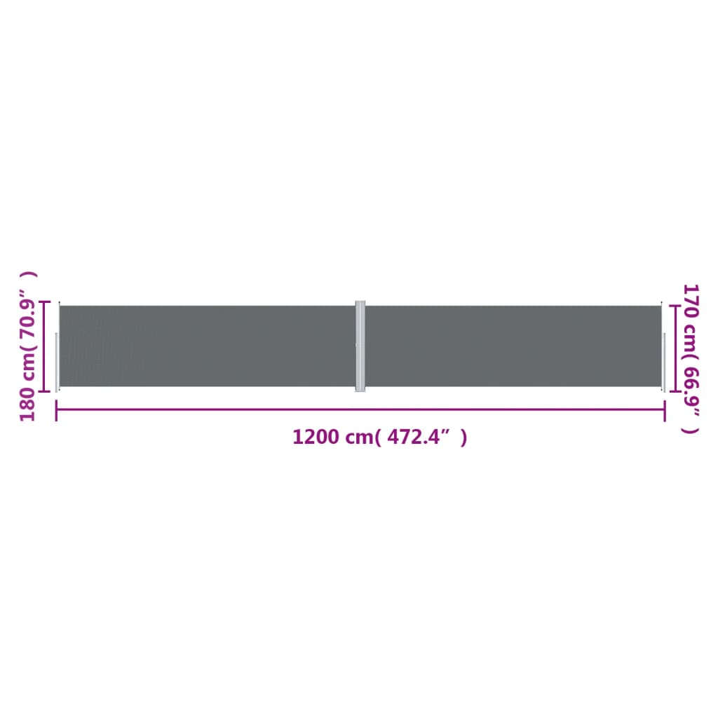 Copertină laterală retractabilă, antracit, 180x1200 cm