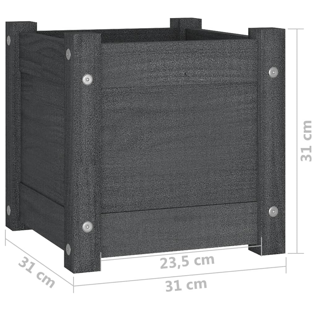 Jardinieră de grădină, gri, 31x31x31 cm, lemn masiv de pin