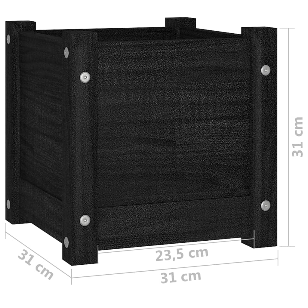 Jardiniere grădină, 2 buc., negru, 31x31x31 cm, lemn masiv pin