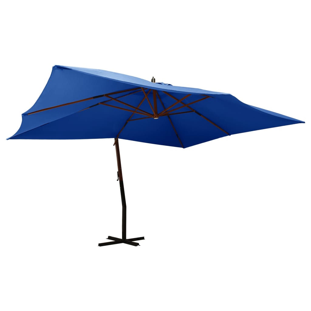 Umbrelă de grădină consolă stâlp lemn albastru azur 400 x 300cm