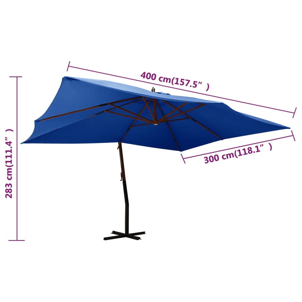 Umbrelă de grădină consolă stâlp lemn albastru azur 400 x 300cm