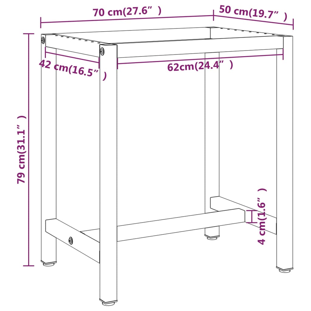 Cadru banc de lucru, negru mat/roșu mat, 70x50x79 cm, metal