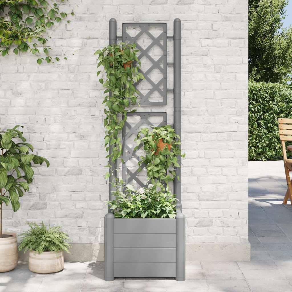 Jardinieră de grădină cu spalier, gri piatră, 43x43x142 cm, PP