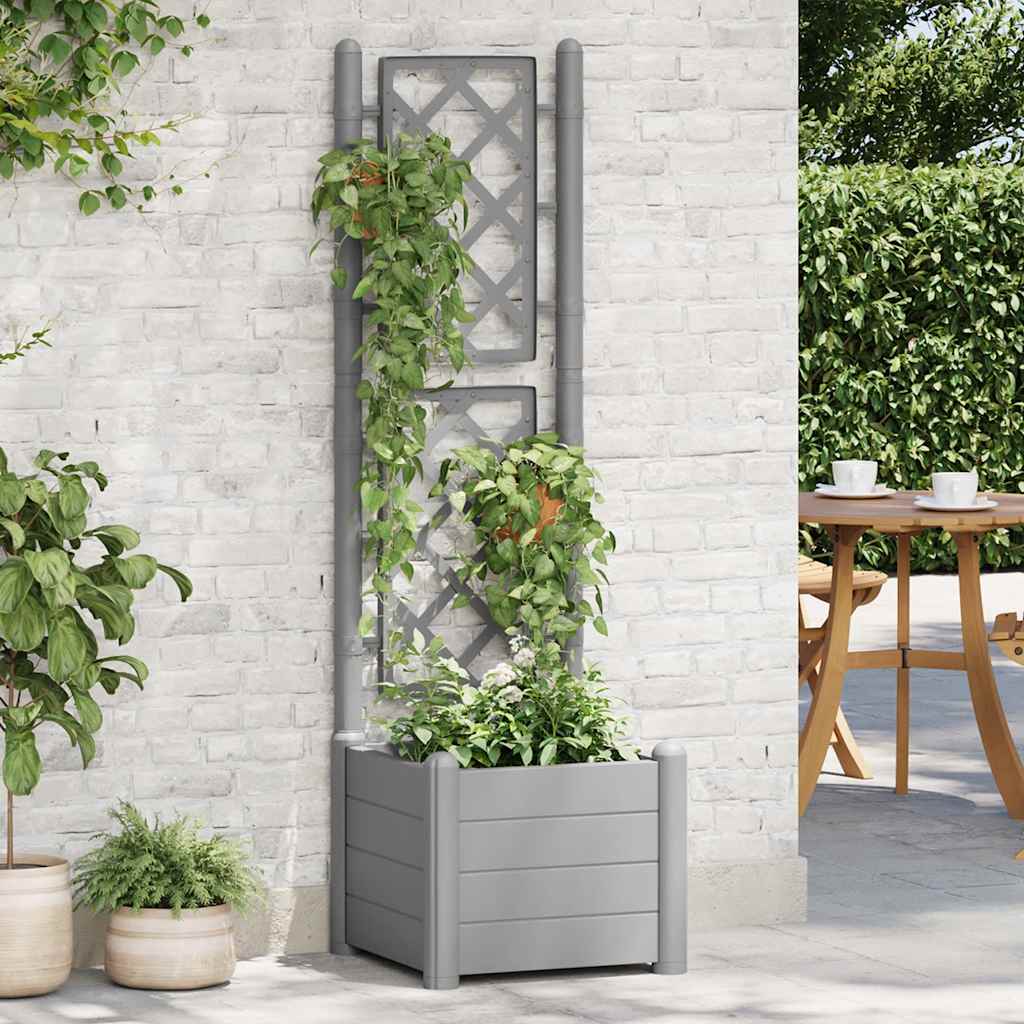 Jardinieră de grădină cu spalier, gri piatră, 43x43x142 cm, PP