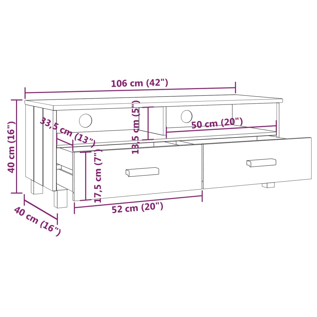 "HAMAR" TV cabinet, white, 106x40x40 cm, solid pine wood