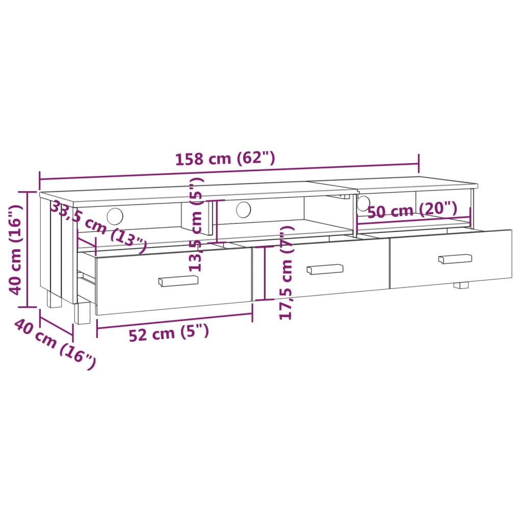 "HAMAR" TV cabinet, dark grey, 158x40x40 cm, solid pine wood