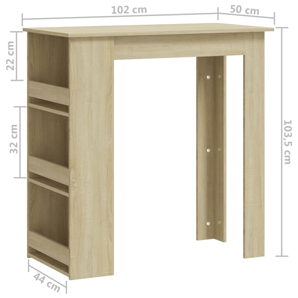 Masă de bar cu raft depozitare stejar sonoma 102x50x103,5cmlemn