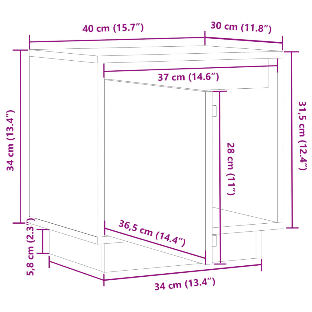 Noptiere, alb, 2 buc., 40x30x40 cm, lemn masiv de pin